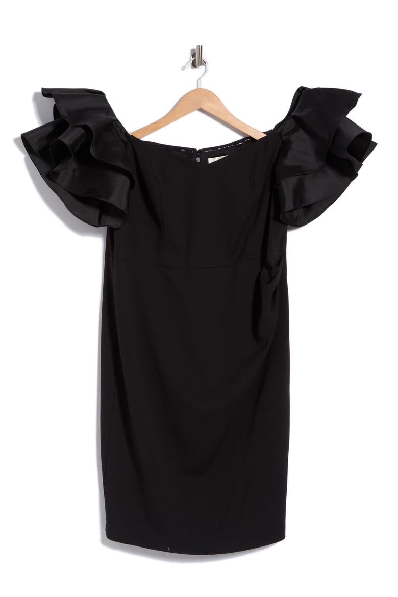 Off the Shoulder Ruffle Sleeve Sheath Dress, Main, color, BLACK
