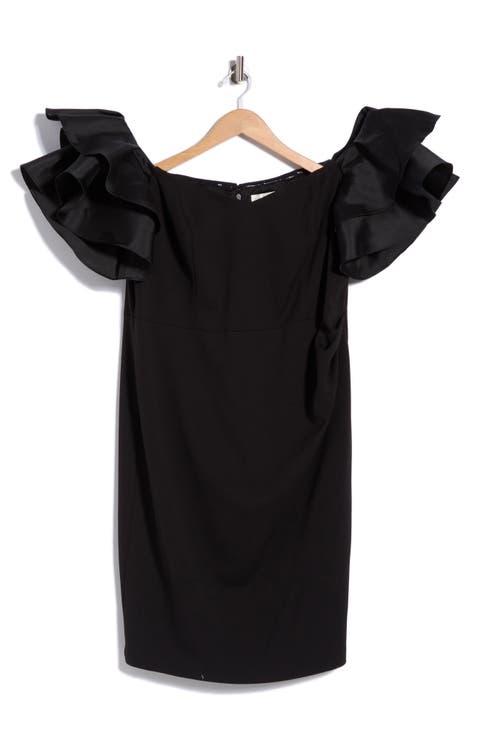 Off the Shoulder Ruffle Sleeve Sheath Dress