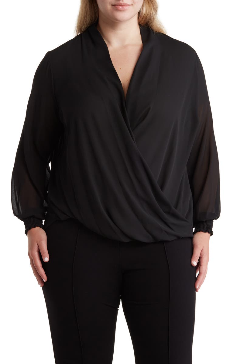 Pleione Surplice Wrap Long Sleeve Blouse, Main, color,