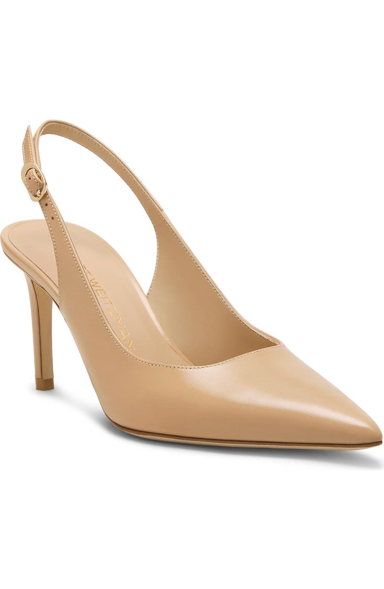 Stuart Weitzman Stuart Power 75 Pointed Toe Slingback Pump, Main, color, Adobe Beige