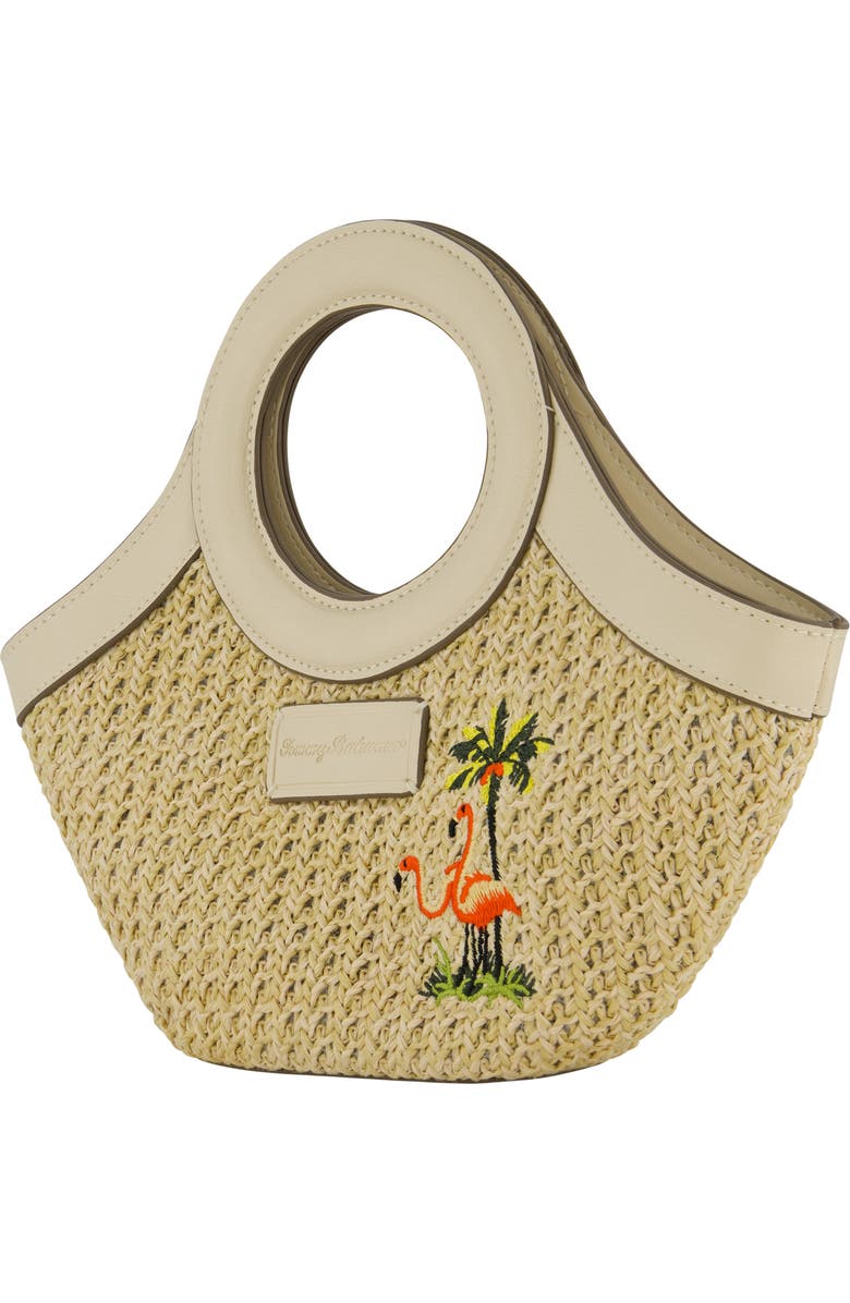 Tommy Bahama Mini Flamingo Embroidered Woven Tote Bag, Alternate, color, Cream