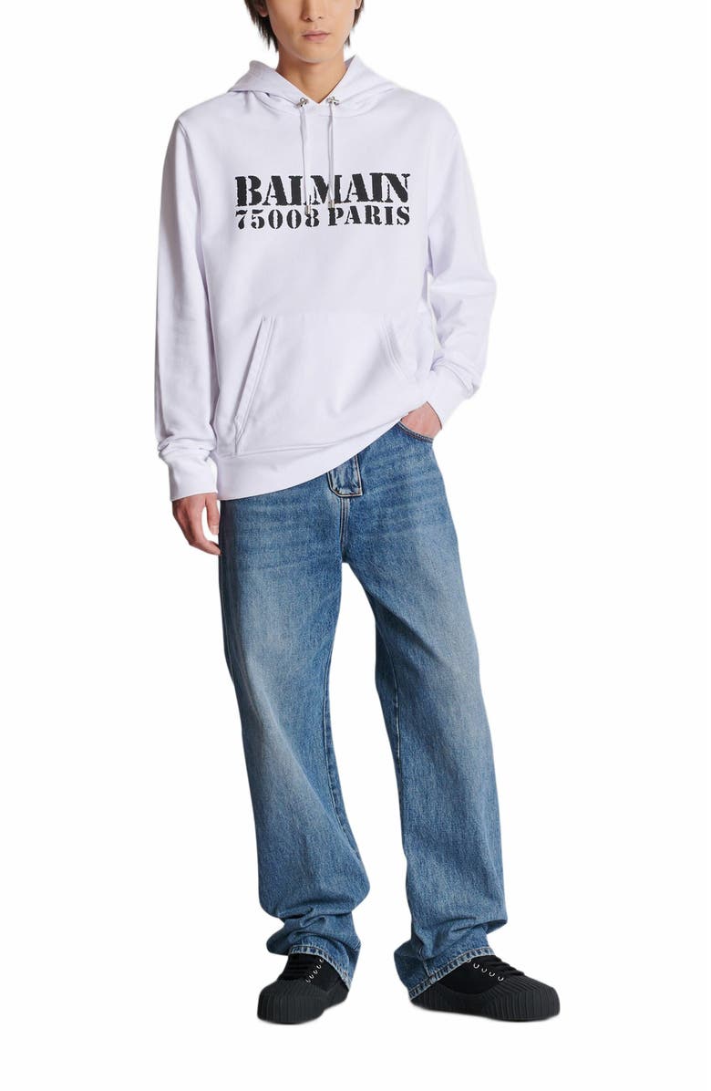 Balmain Stamp Printed Hoodie, Alternate, color, White