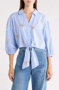 CeCe Sequin Balloon Stripe Cotton Shirt