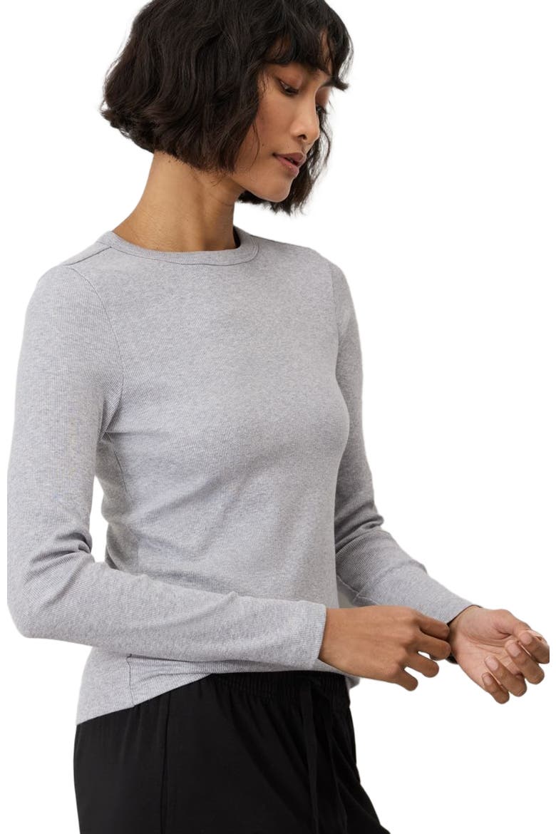 Perfect Rib Crewneck Layering Long Sleeve Tee Made With Organic Cotton, Alternate, color, Heather Grey