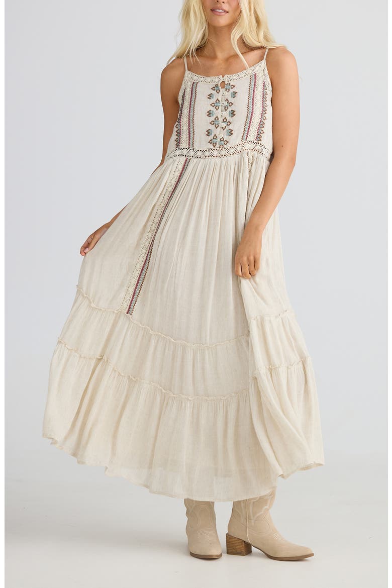 Ithika Embroidered Sleeveless Tiered Maxi Dress, Alternate, color, LIGHT NATURAL