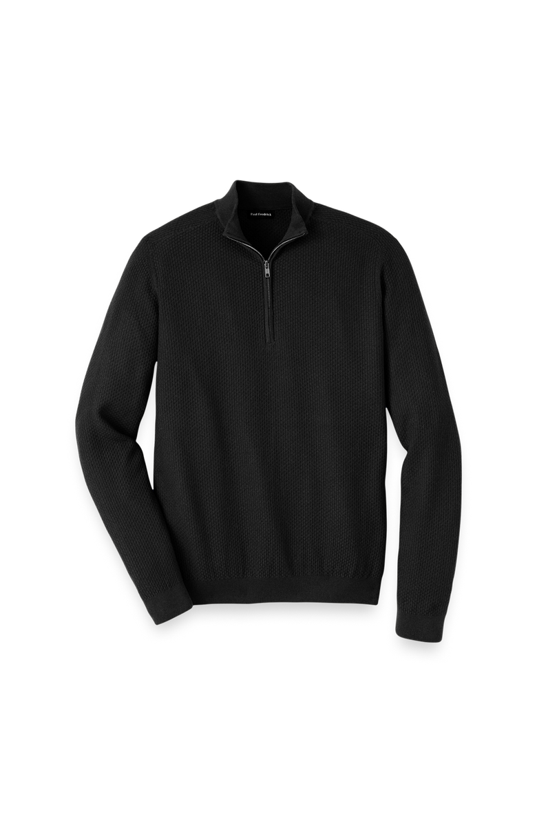 Paul Fredrick Silk Cotton Cashmere Quarter Zip Mock Neck Sweater, Main, color, Black