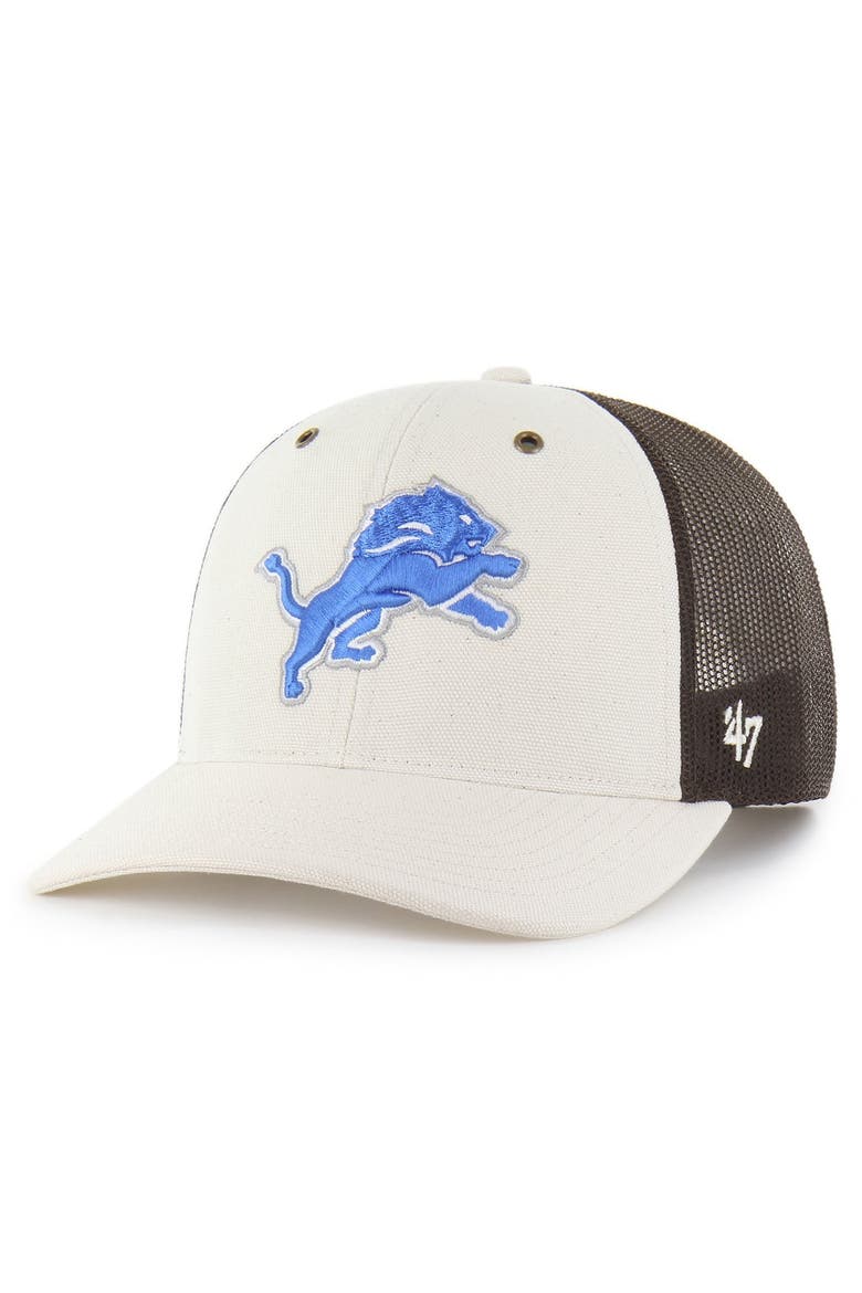 Men's Carhartt x '47 Natural/Brown Detroit Lions Undyed Trucker Adjustable Hat, Main, color, Natural