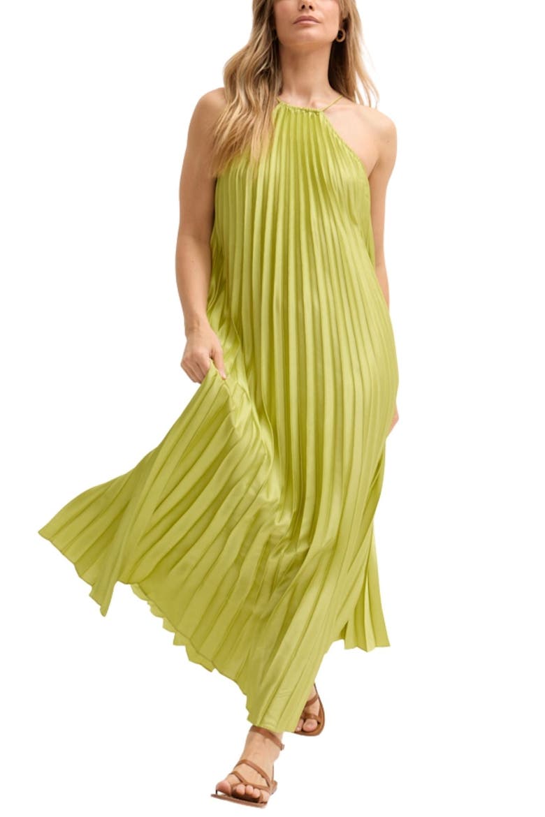 Philomena Halter Neck Pleated Maxi Dress, Alternate, color, Green