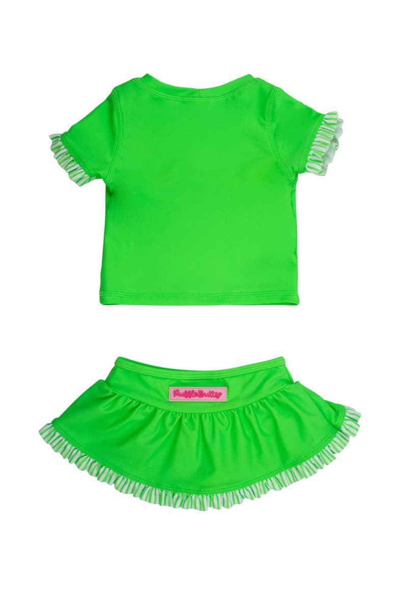 RuffleButts Girls Short Sleeve Ruffle UPF50+ Rash Guard Skirted 2-Piece, Alternate, color, Neon Lime