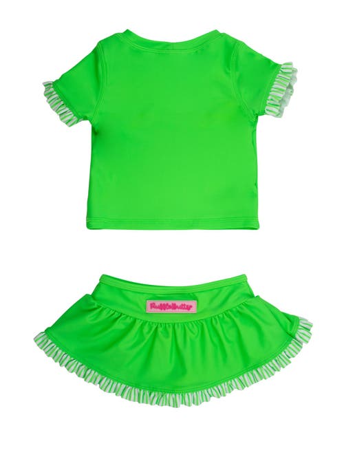 Rufflebutts Girls Short Sleeve Ruffle Upf50+ Rash Guard Skirted 2-piece In Green