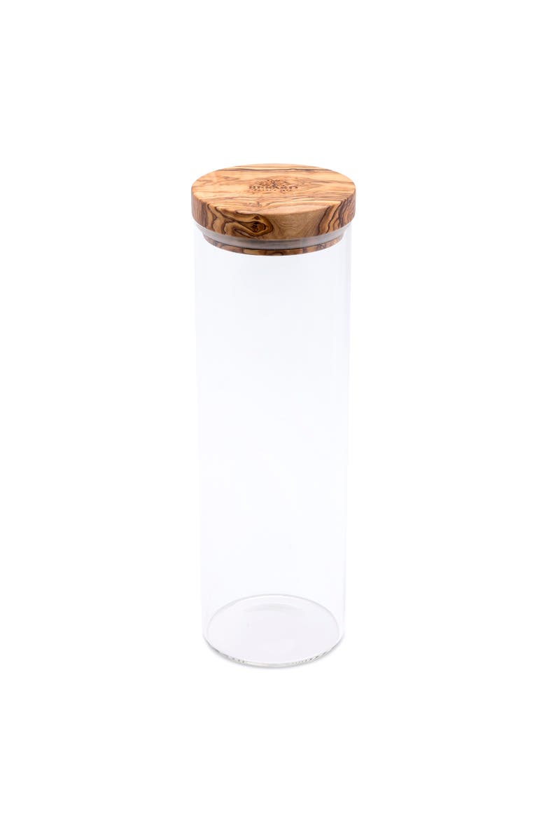 Glass Storage Jar With Olive Wood Lid, 50-ounce, Main, color, Brown
