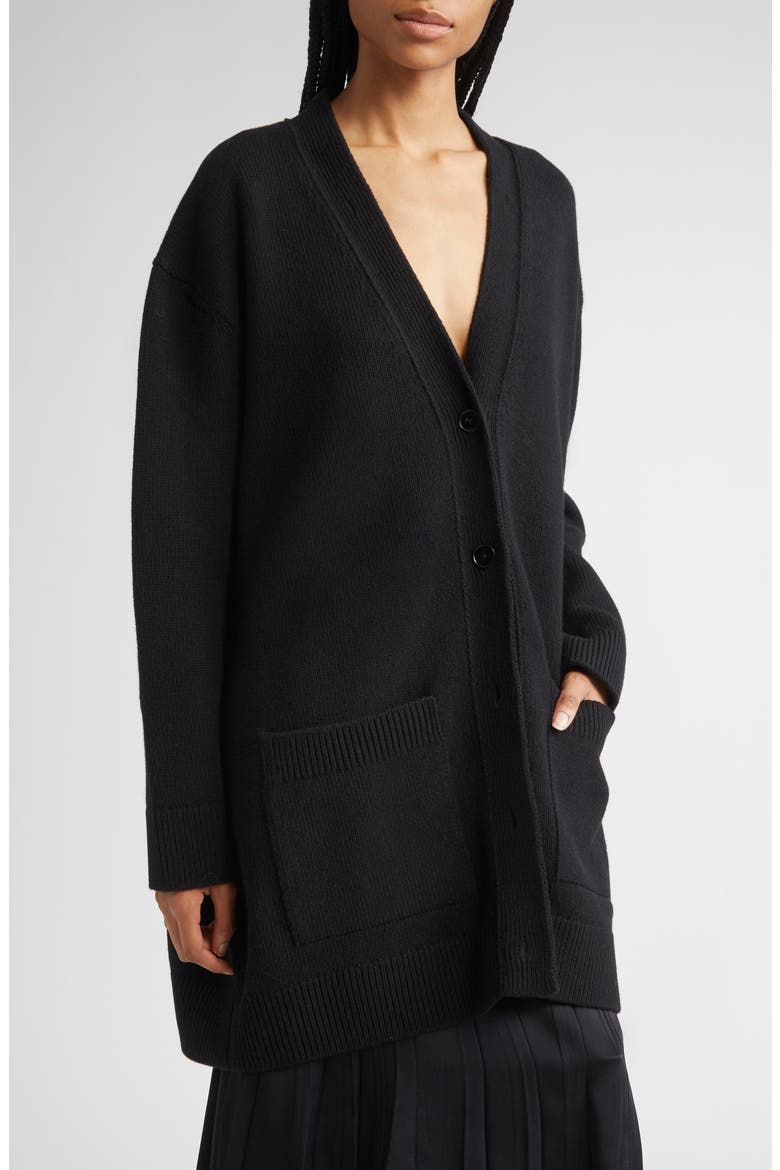Virgin Merino Wool Blend Cardigan with Detachable Faux Fur Collar