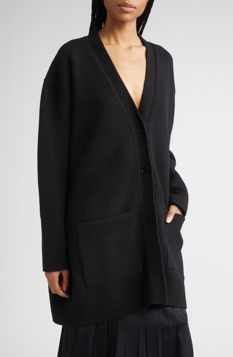 Jil Sander Virgin Merino Wool Blend Cardigan with Detachable Faux Fur Collar, Alternate, color, Black