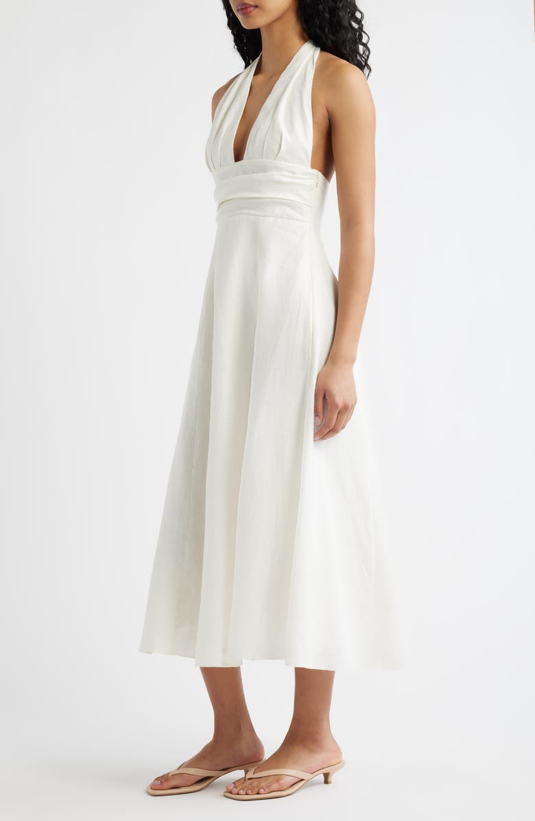 Faithfull the Brand Bianca Halter Linen Midi Sundress, Alternate, color, White