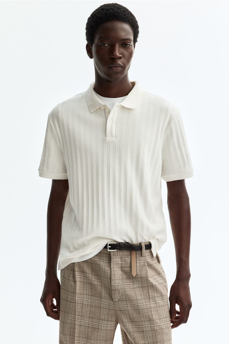 Slim-fit Textured Jersey Polo Shirt, Main, color, Cream