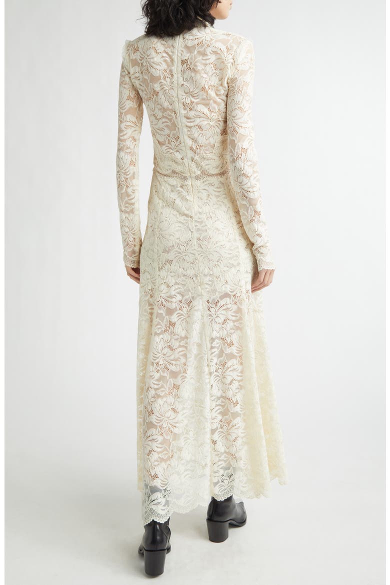 Twist Front Scalloped Long Sleeve Lace Dress, Alternate, color, IVORY