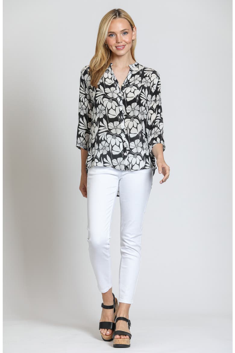 Mixed Stripe Mandarin Collar Button-Up Shirt, Alternate, color, BLACK/ WHITE