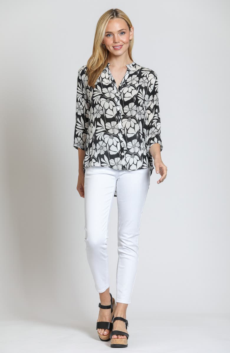 APNY Mixed Stripe Mandarin Collar Button-Up Shirt, Alternate, color, Black/ White