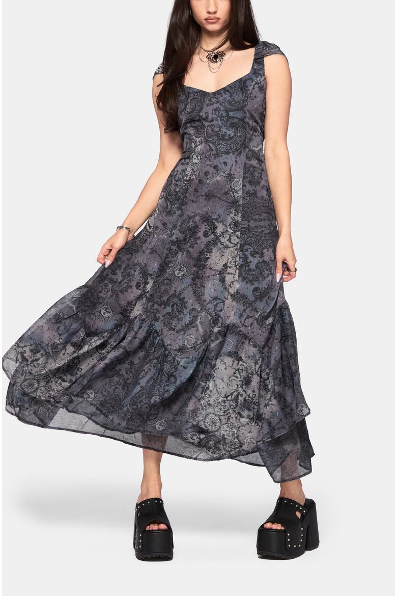 Gaia Celestial Print Midi Dress, Main, color, Purple