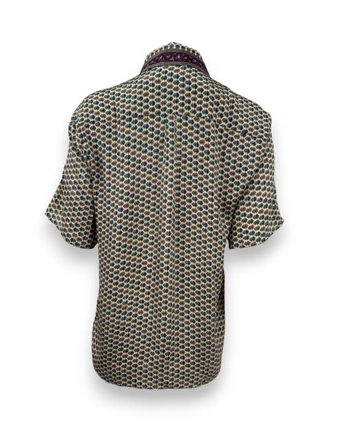 Monzlapur Embossed Botanic Short Sleeve Crepe Shirt In Gray