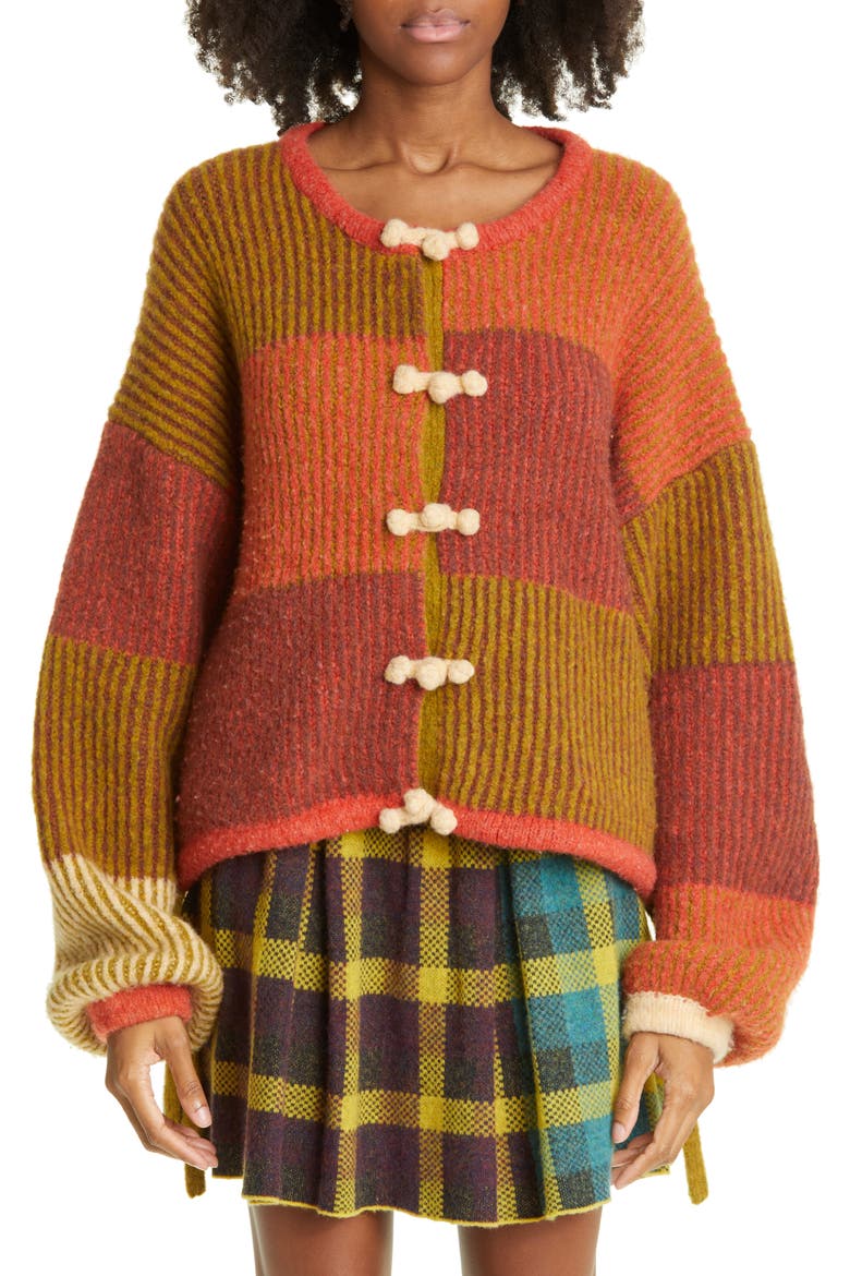 Charlie Wah Colorblock Wool Blend Cardigan, Main, color, SPICE