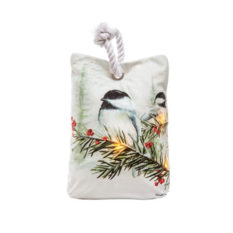 Holiday Chickadee Light-Up LED Door Stop