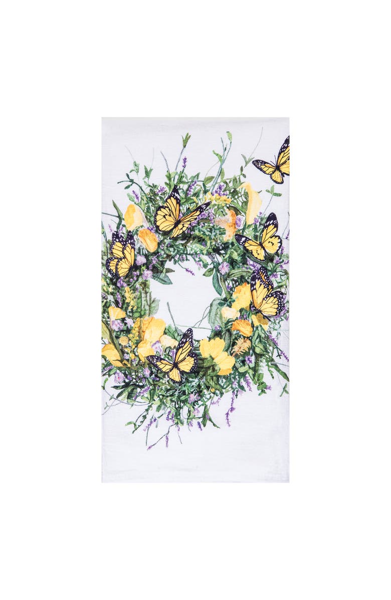C&F Home Butterfly Wreath Design Spring Theme Printed Flour Sack Kitchen Dishtowel, Alternate, color, White