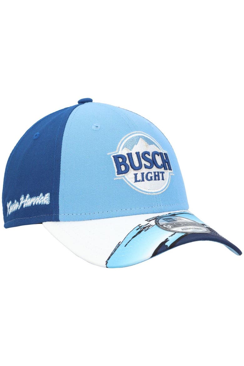 Men's New Era Light Blue/Blue Kevin Harvick 9FORTY Busch Light Visor Streak Snapback Adjustable Hat, Alternate, color, Light Blue