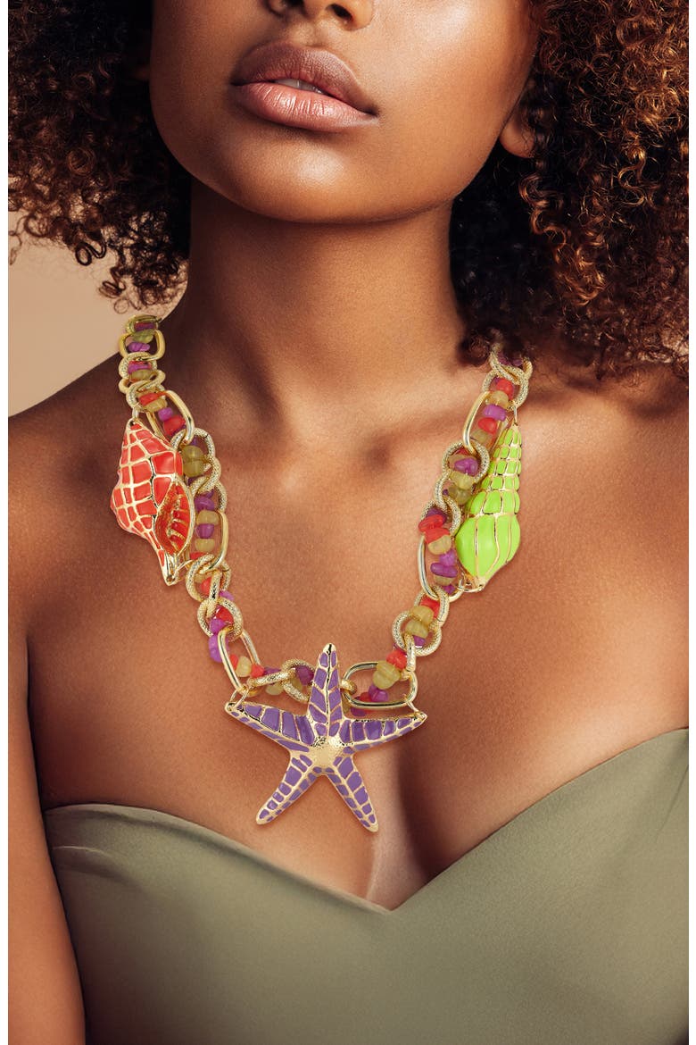 Starfish Pendant Link Necklace, Alternate, color, GOLD
