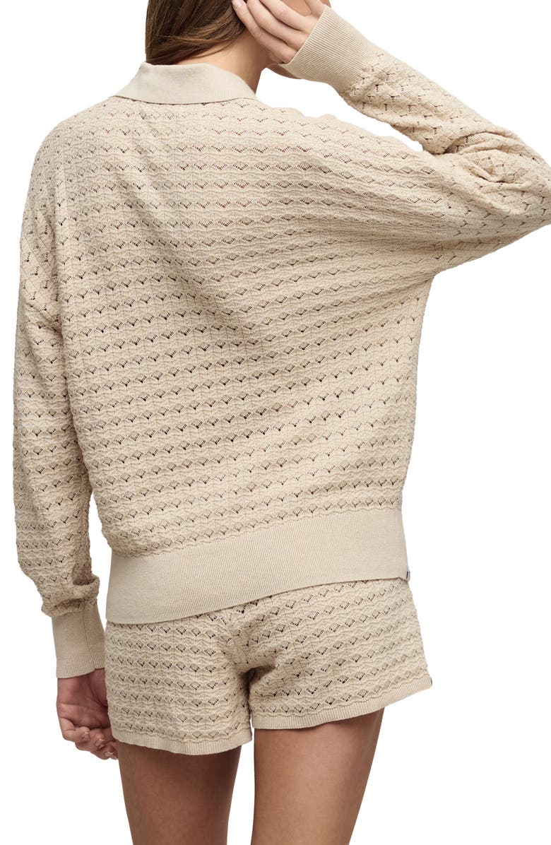 Barefoot Dreams<sup>®</sup> Heathered Cotton Tulip Pointelle Collared Pullover, Alternate, color, Stone