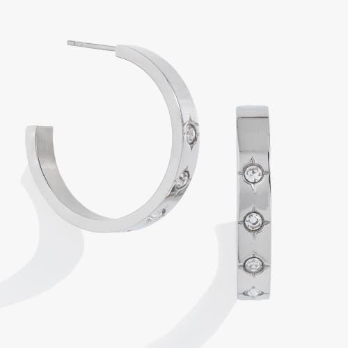 Alex and Ani Crystal Accent Hoop Earrings in Silver 