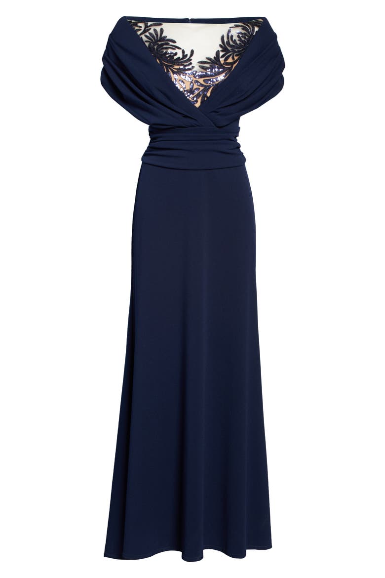 Portrait Collar Sequin Décolletage Gown, Alternate, color, NAVY