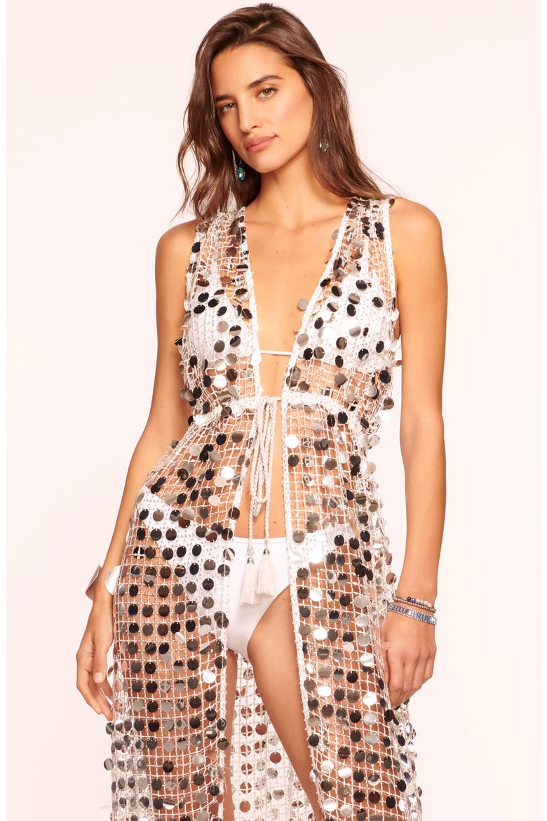 sequin cover up dress Sequin Crochet Cover-Up Dress in White