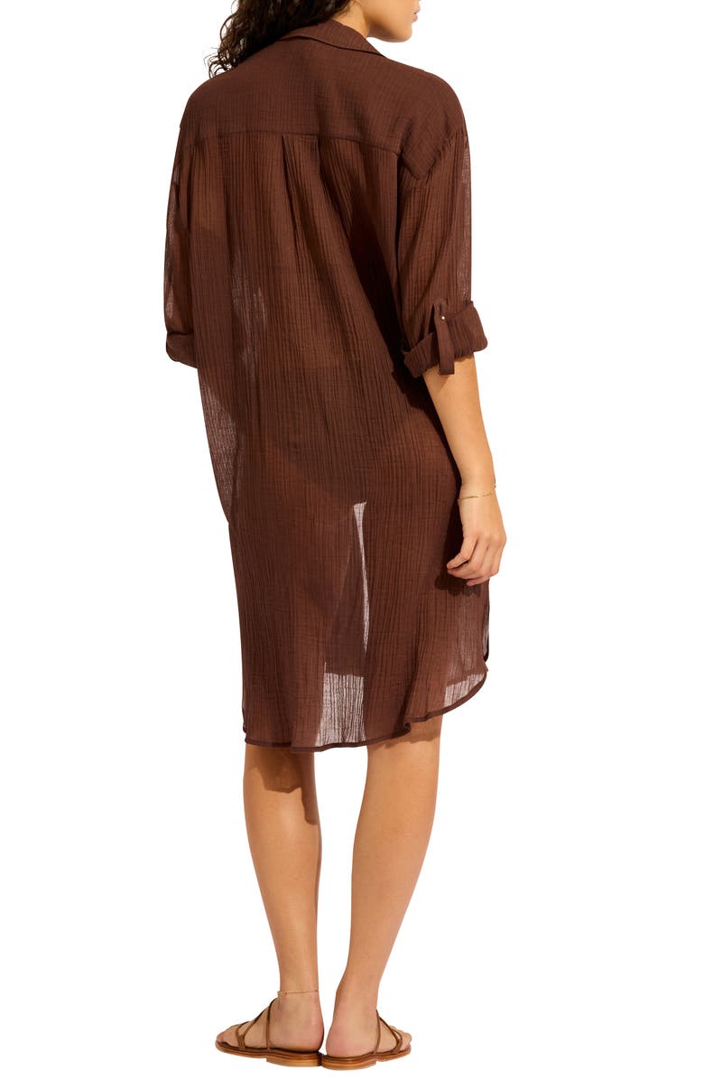 Seafolly Crinkle Twill Cover-Up Beach Shirt, Alternate, color, Dark Chocolate