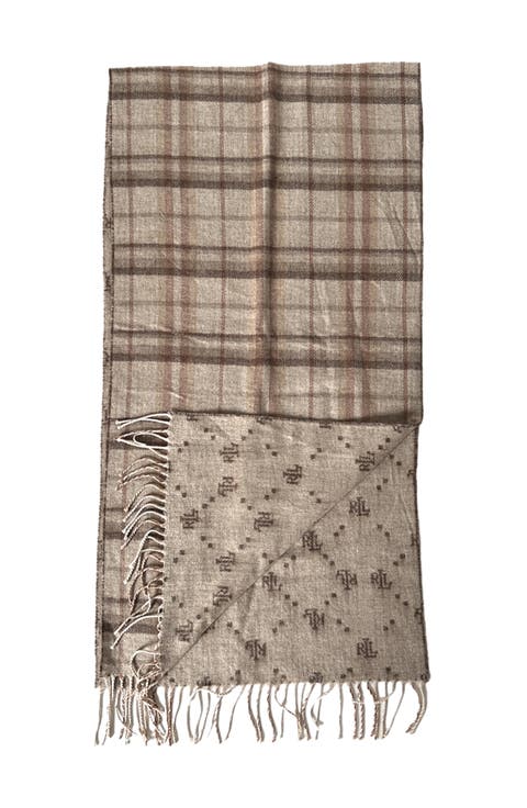 Plaid And Logo Double Face Scarf