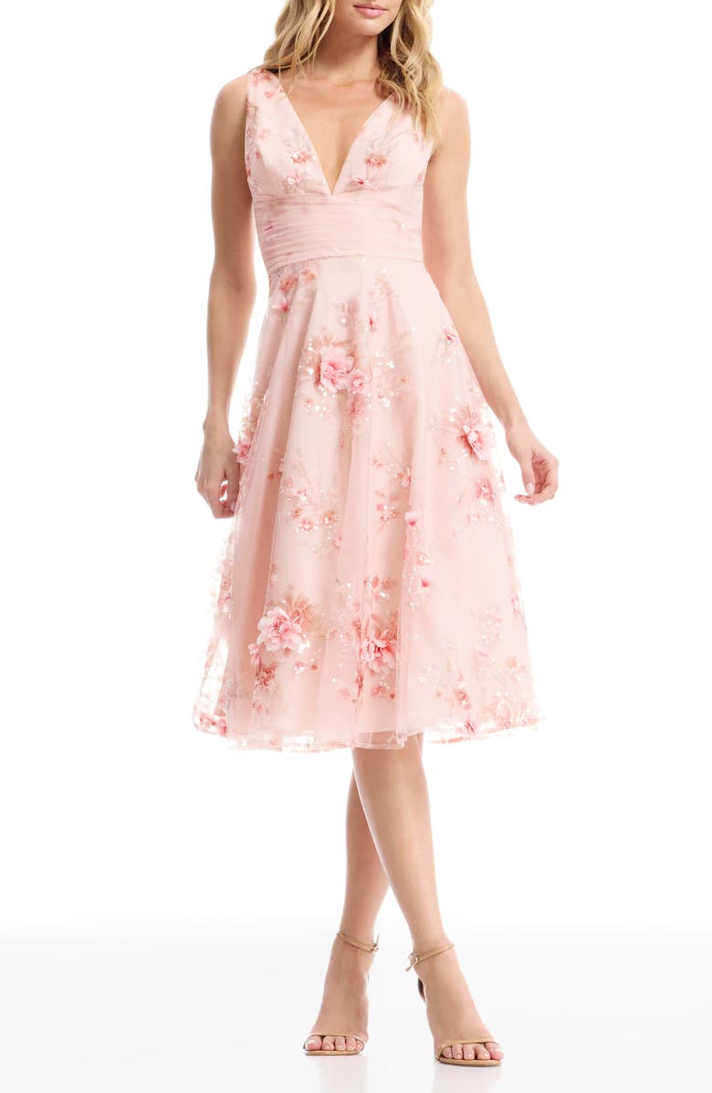 Dress the Population Posie Sleeveless Fit & Flare Cocktail Dress, Main, color, Blush Multi
