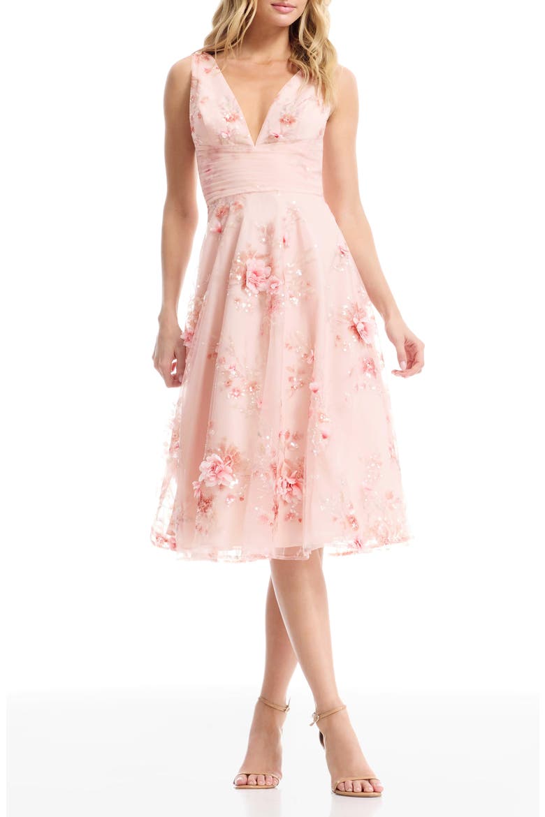 blush flare dress Cotton Blush Pink Floral Midi Sundress with Pockets Blush Pink / Small
