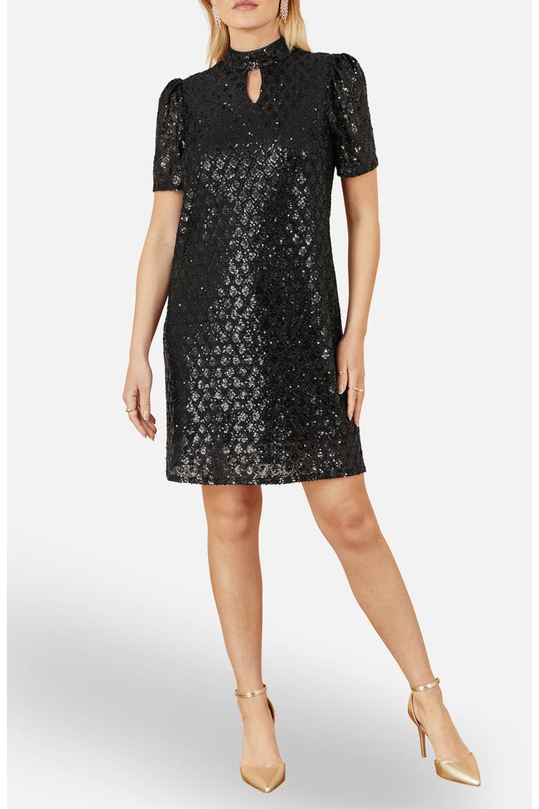 Sequin Chevron Pattern Tunic Dress, Alternate, color, Black