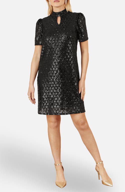 Yumi Sequin Chevron Pattern Tunic Dress In Black