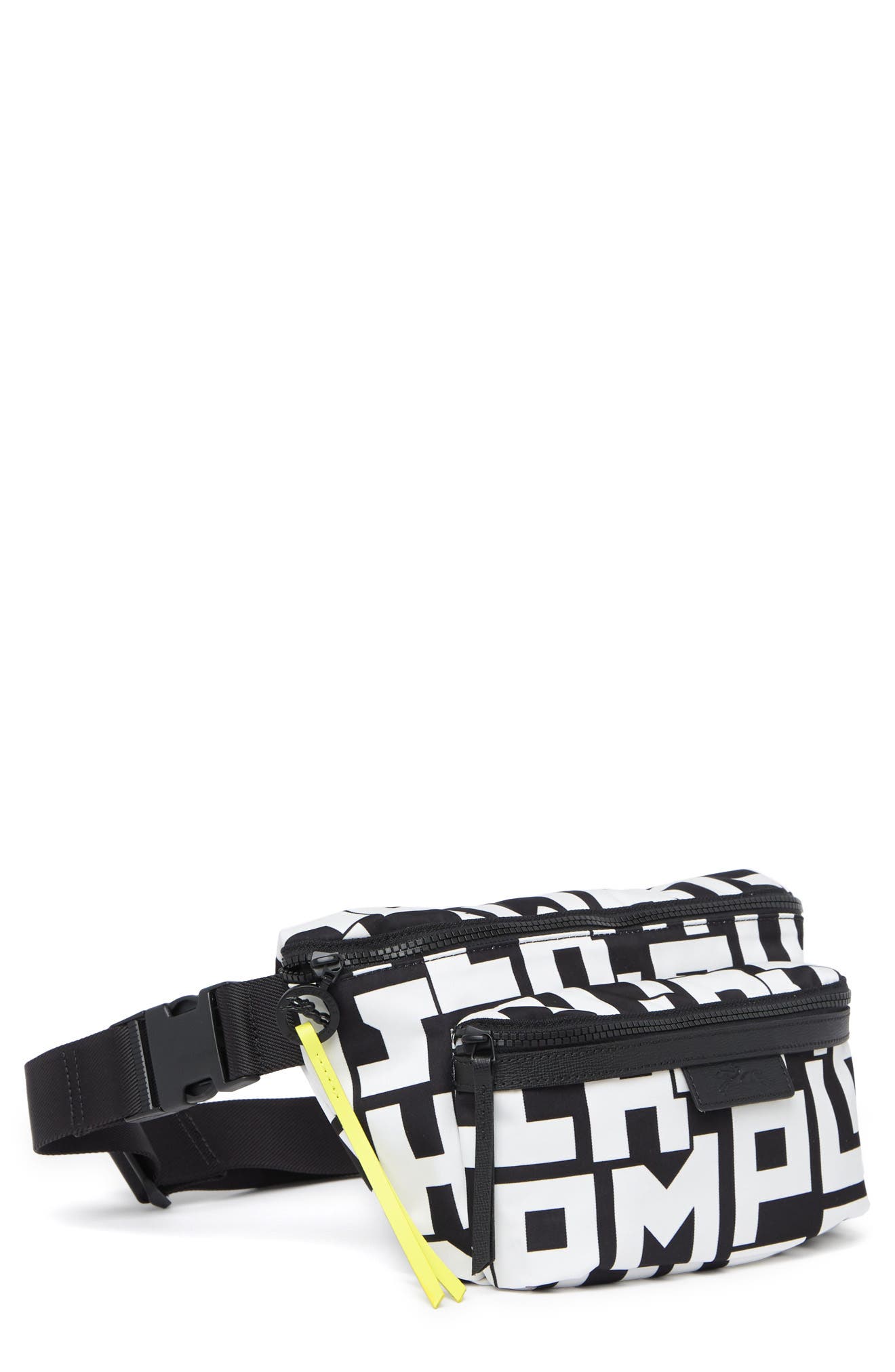 Longchamp Leather Trimmed Large Belt Bag, Alternate, color, Blk/White