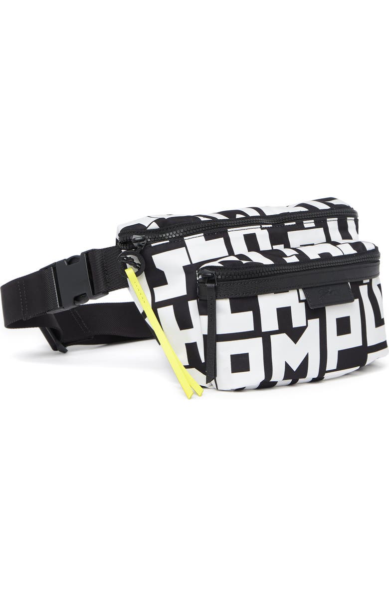 Longchamp Leather Trimmed Large Belt Bag, Alternate, color, Blk/White