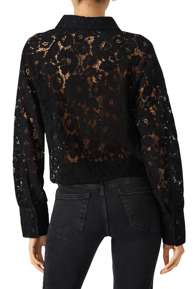 Jaiya Floral Guipure Lace Crop Button-Up Shirt, Alternate, color, BLACK