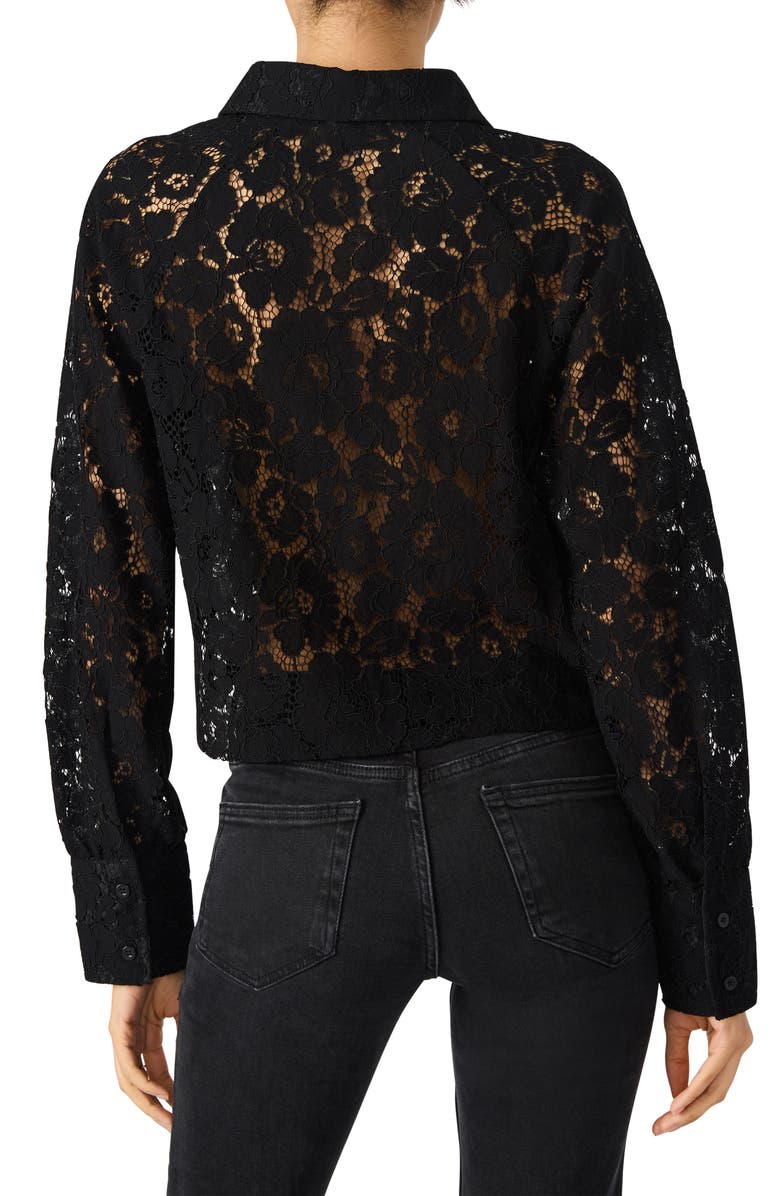 Steve Madden Jaiya Floral Guipure Lace Crop Button-Up Shirt, Alternate, color, Black
