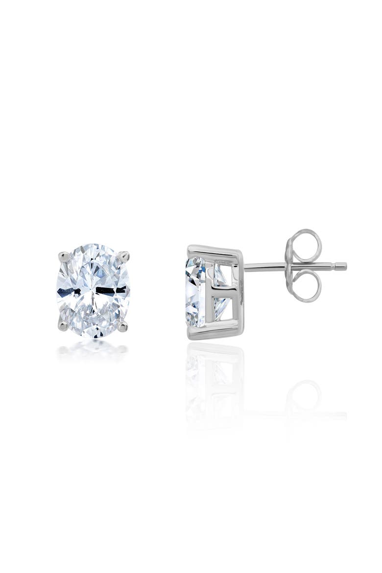 Oval Cut Cubic Zirconia Stud Earrings, Main, color, PURE PLATINUM/ CLEAR STONE