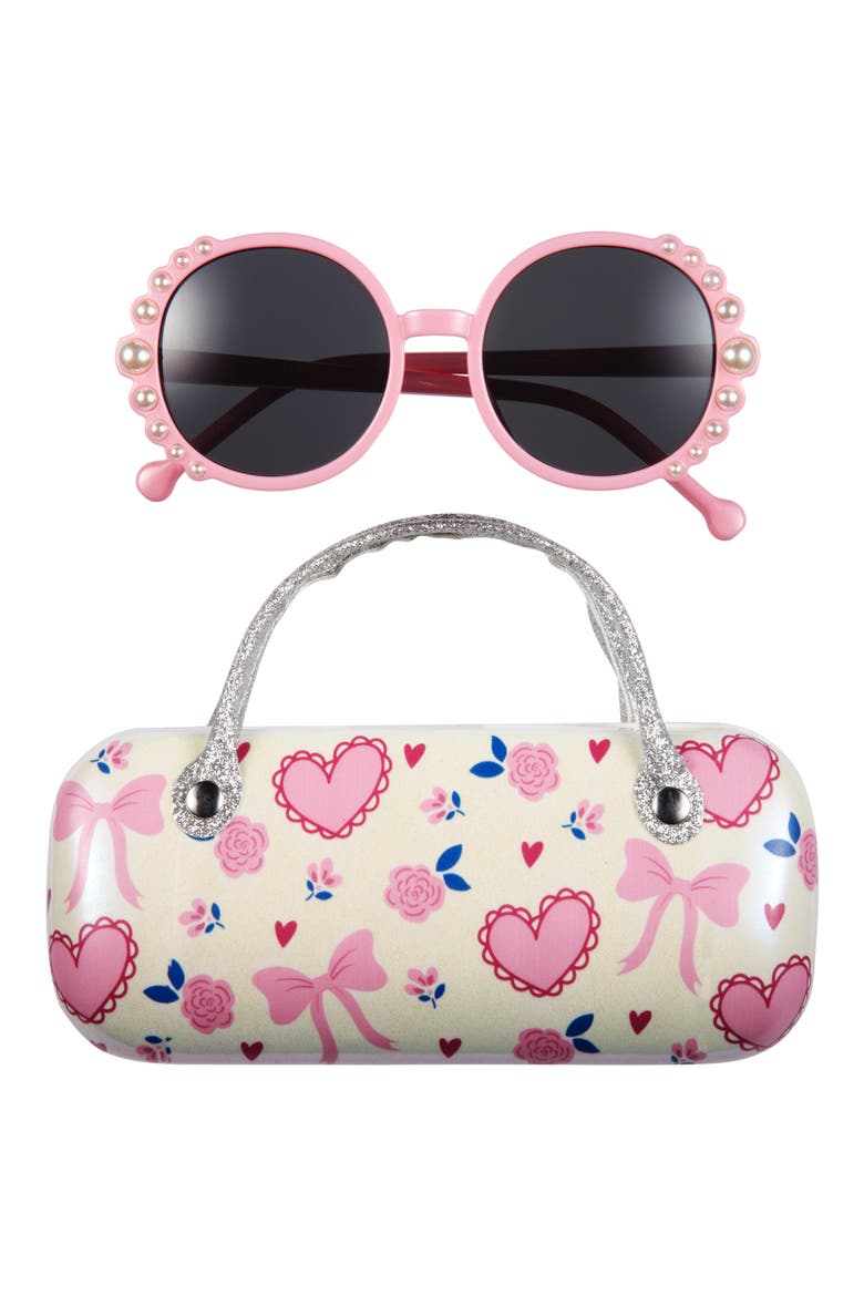 Kids' Round Sunglasses & Pretty Icons Case Set, Main, color, PINK COMBO