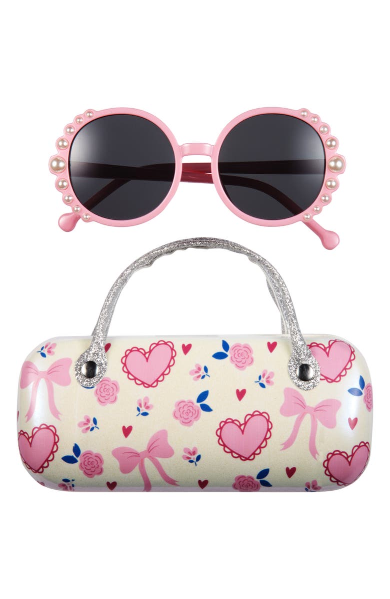 Capelli New York Kids' Round Sunglasses & Pretty Icons Case Set, Main, color, Pink Combo
