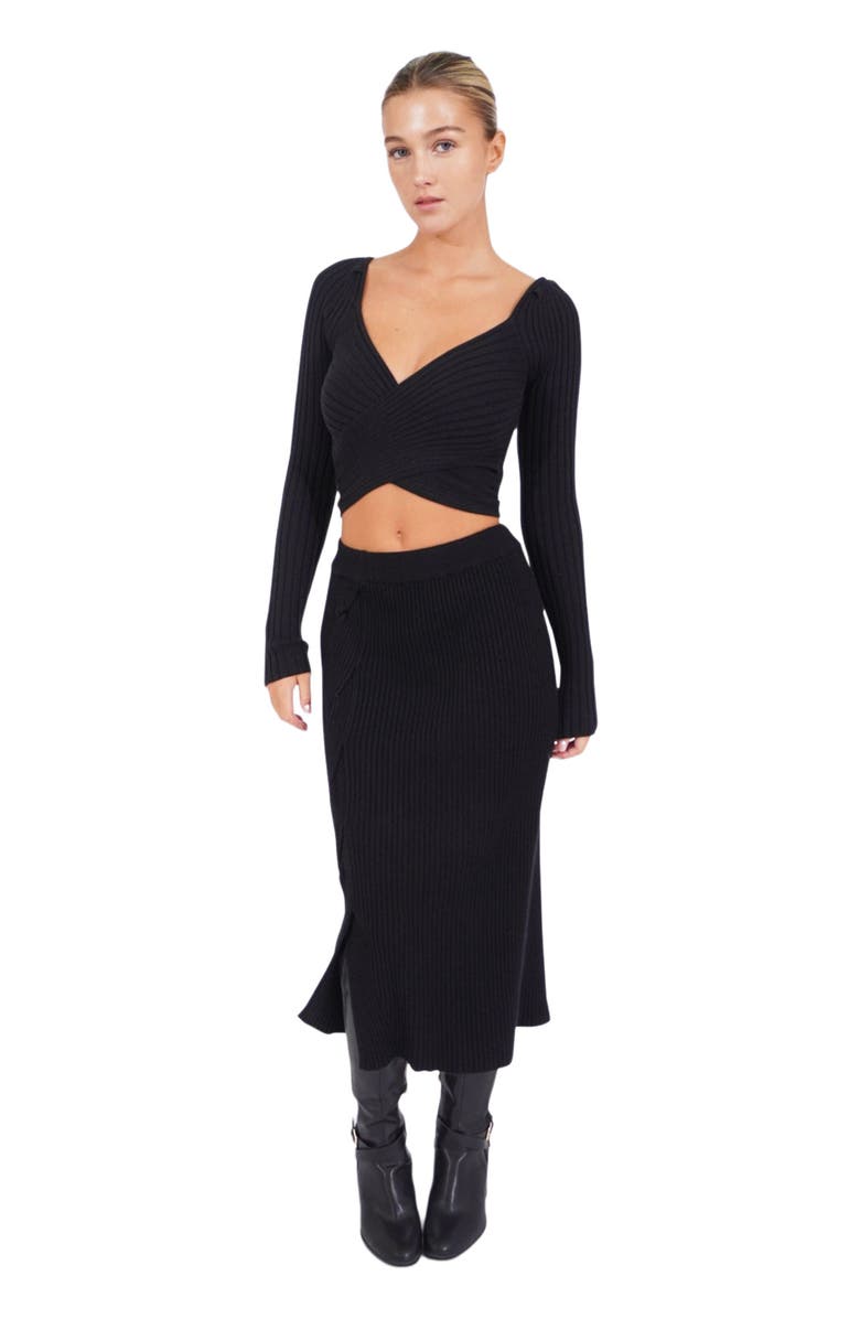 Belle & Bloom All My Life Knit Midi Skirt, Main, color, Black
