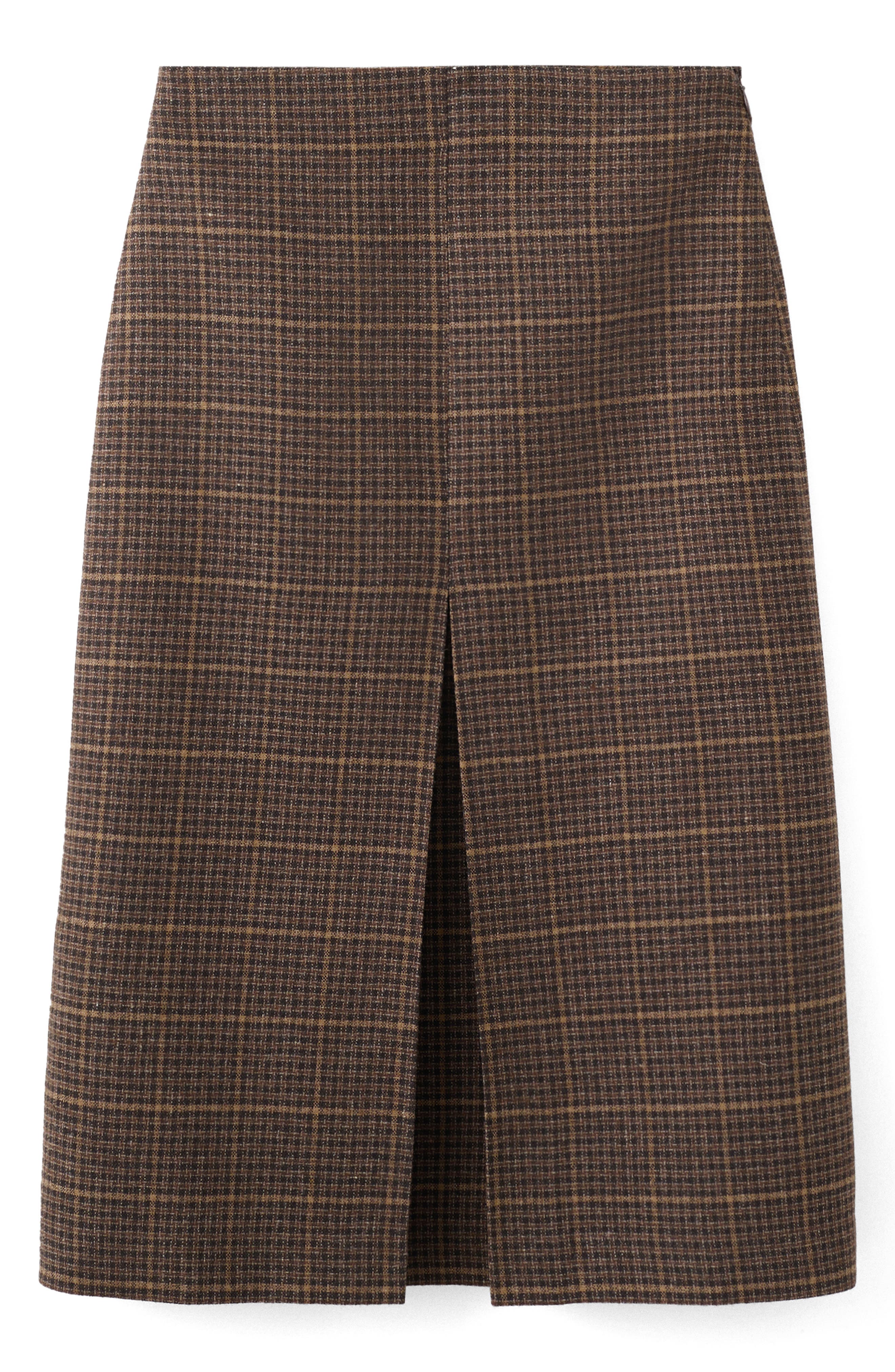 Check Pleat Front Midi Skirt