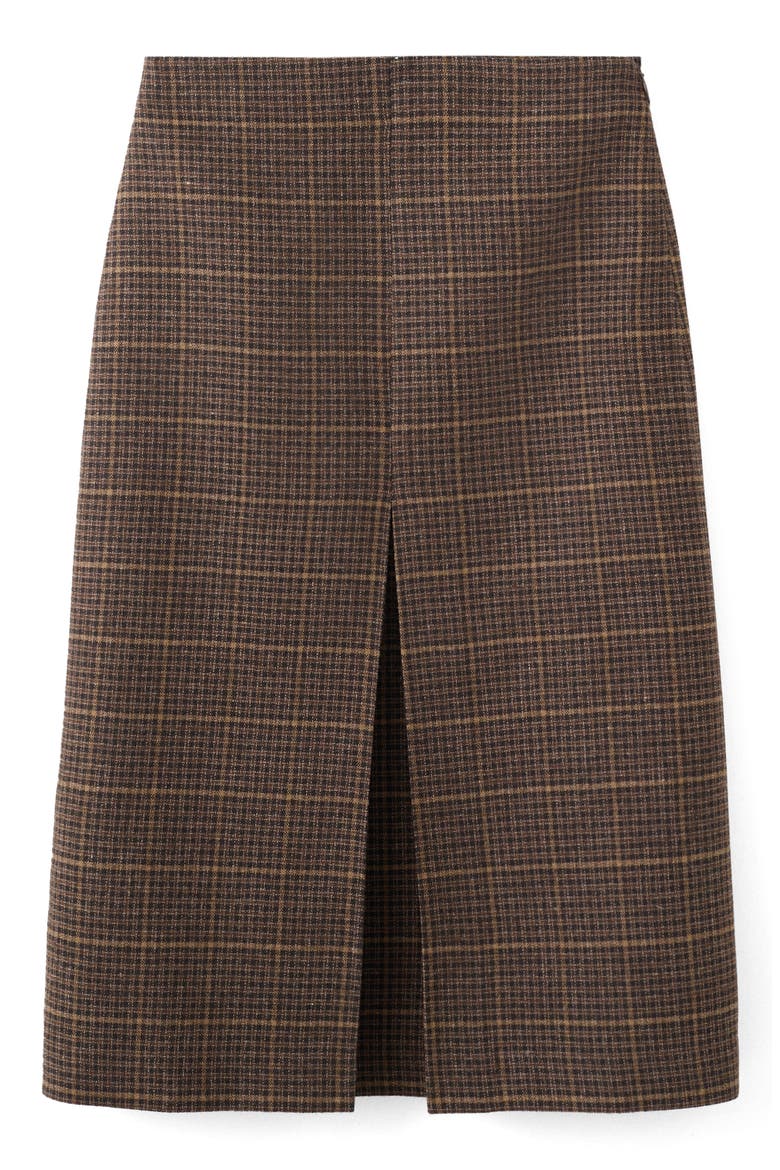 Check Pleat Front Midi Skirt, Main, color, BROWN