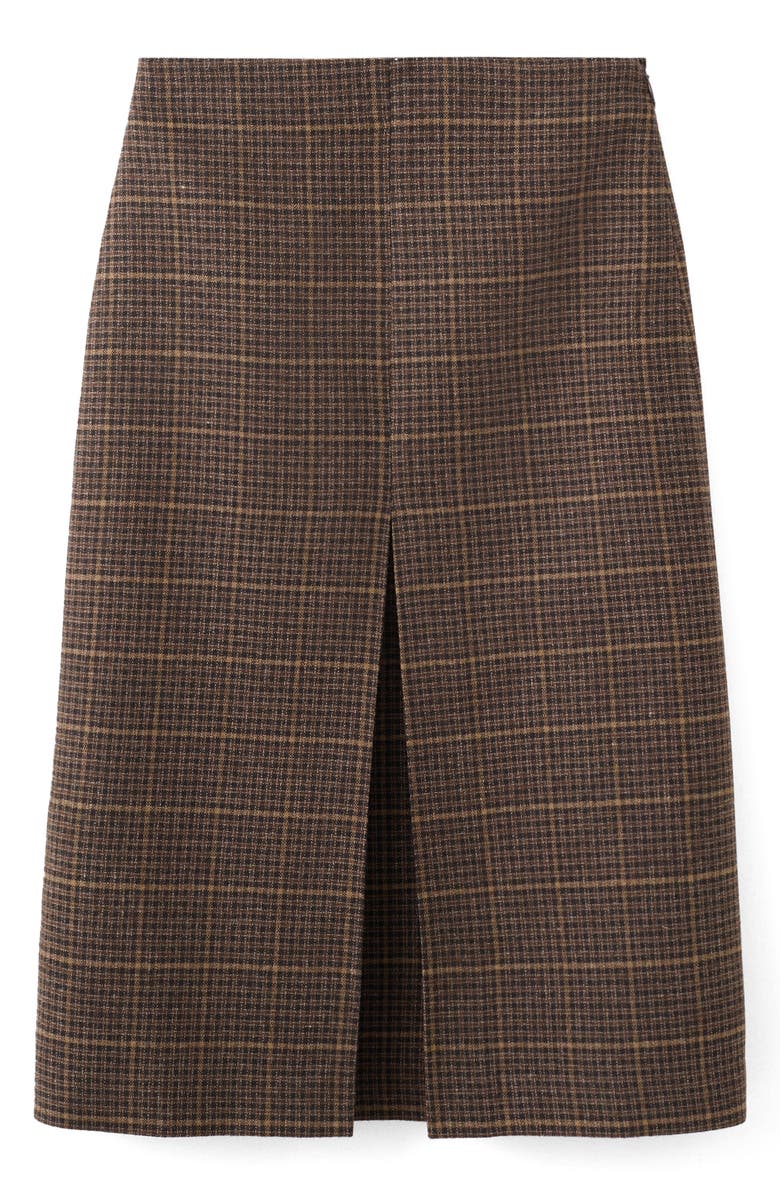 MANGO Check Pleat Front Midi Skirt, Main, color, Brown